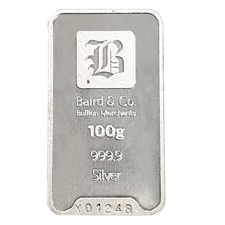100g Silver Minted Bar - Baird & Co